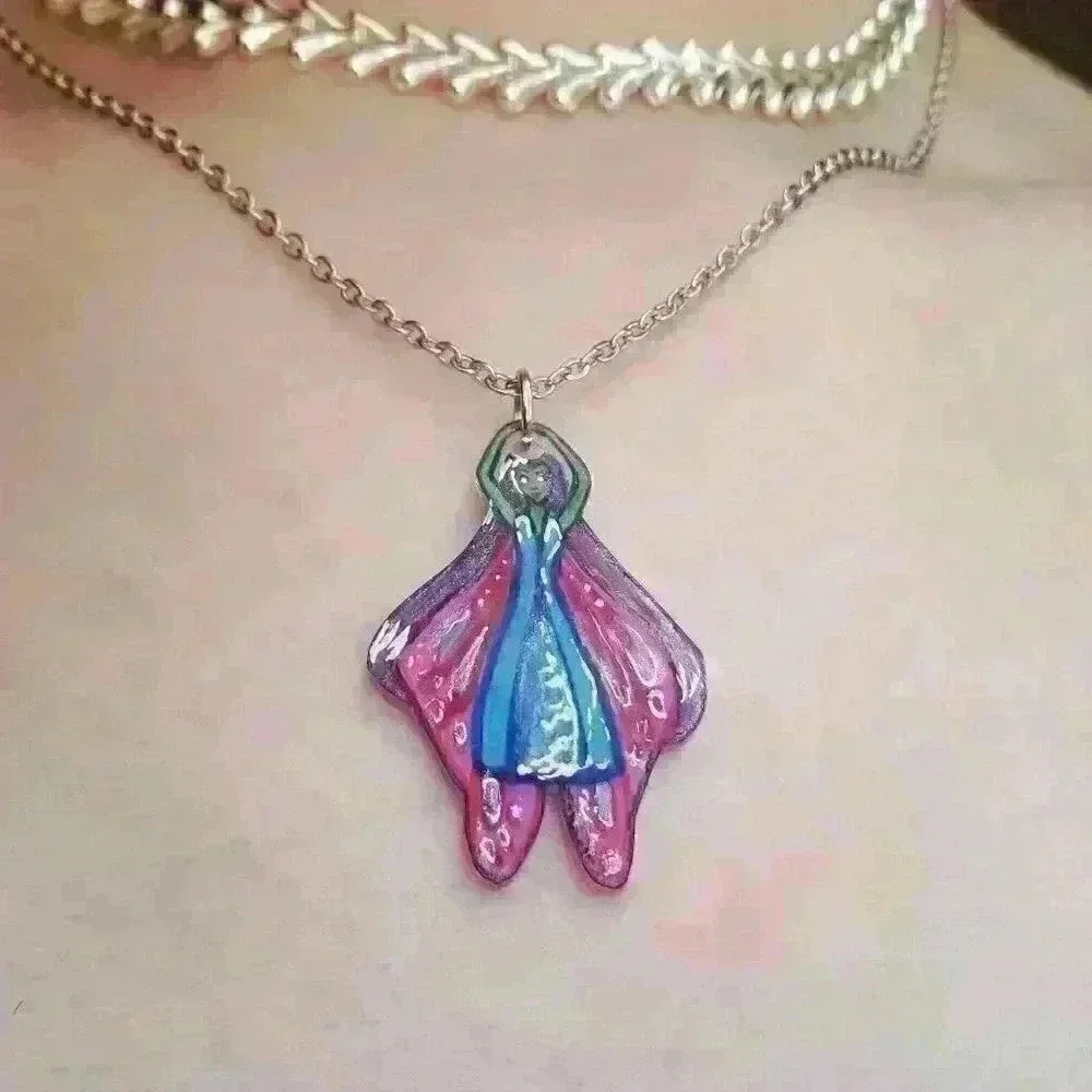 Pink butterfly fairy handmade unique fairycore holographic pendant necklace - Picture 1 of 11